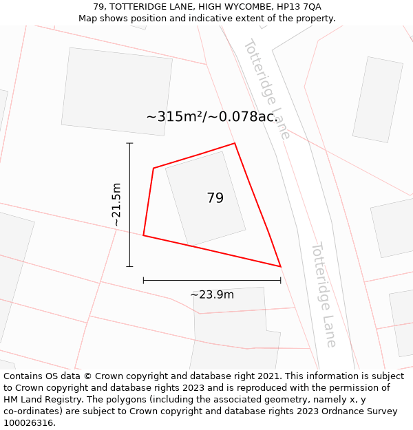 79, TOTTERIDGE LANE, HIGH WYCOMBE, HP13 7QA: Plot and title map