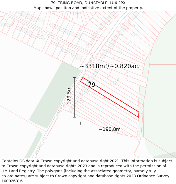 79, TRING ROAD, DUNSTABLE, LU6 2PX: Plot and title map