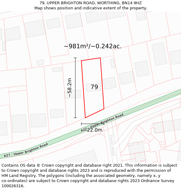 79, UPPER BRIGHTON ROAD, WORTHING, BN14 9HZ: Plot and title map