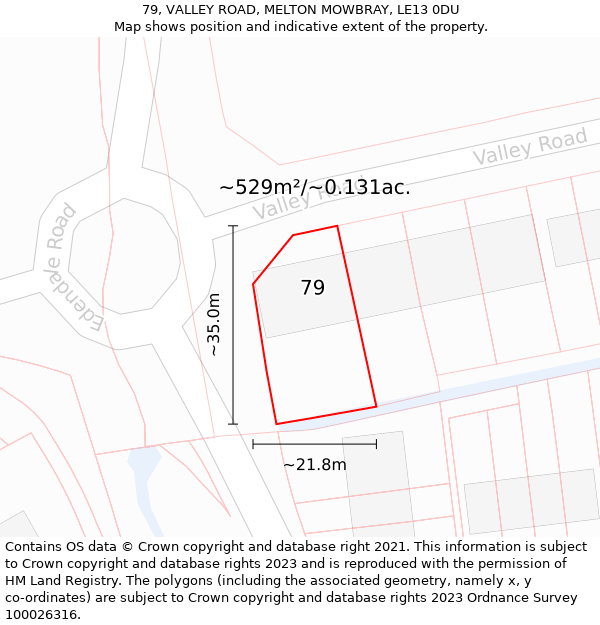 79, VALLEY ROAD, MELTON MOWBRAY, LE13 0DU: Plot and title map