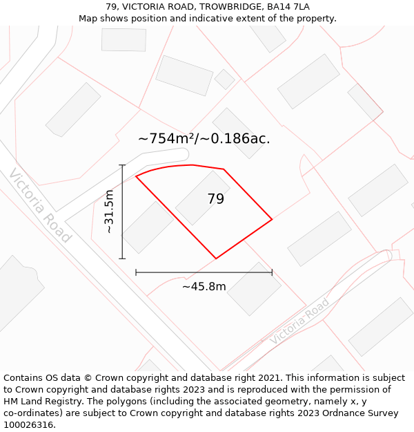 79, VICTORIA ROAD, TROWBRIDGE, BA14 7LA: Plot and title map