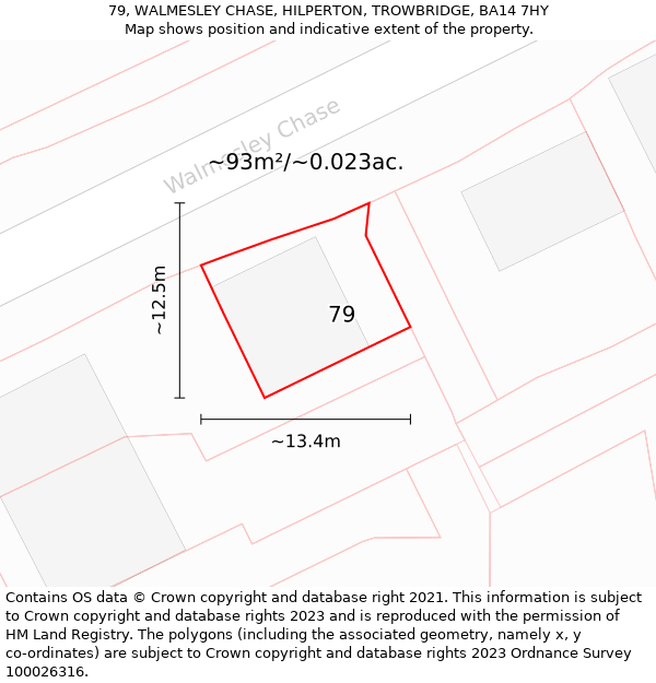 79, WALMESLEY CHASE, HILPERTON, TROWBRIDGE, BA14 7HY: Plot and title map