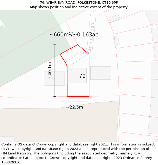 79, WEAR BAY ROAD, FOLKESTONE, CT19 6PR: Plot and title map