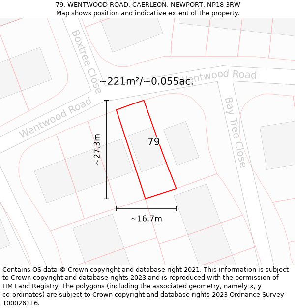 79, WENTWOOD ROAD, CAERLEON, NEWPORT, NP18 3RW: Plot and title map