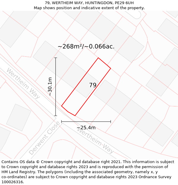 79, WERTHEIM WAY, HUNTINGDON, PE29 6UH: Plot and title map