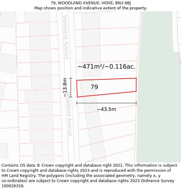 79, WOODLAND AVENUE, HOVE, BN3 6BJ: Plot and title map