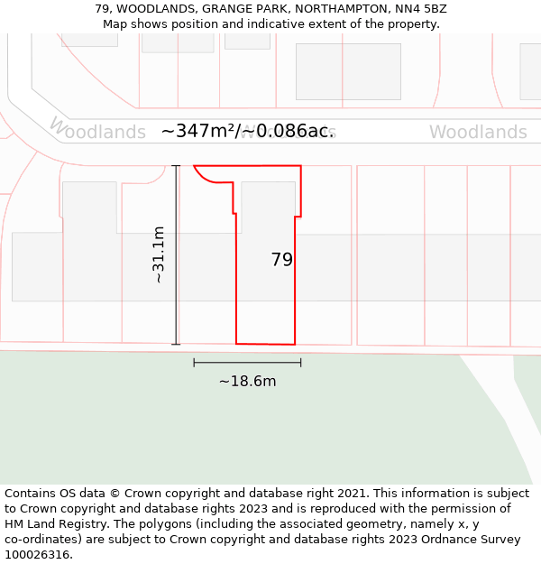 79, WOODLANDS, GRANGE PARK, NORTHAMPTON, NN4 5BZ: Plot and title map
