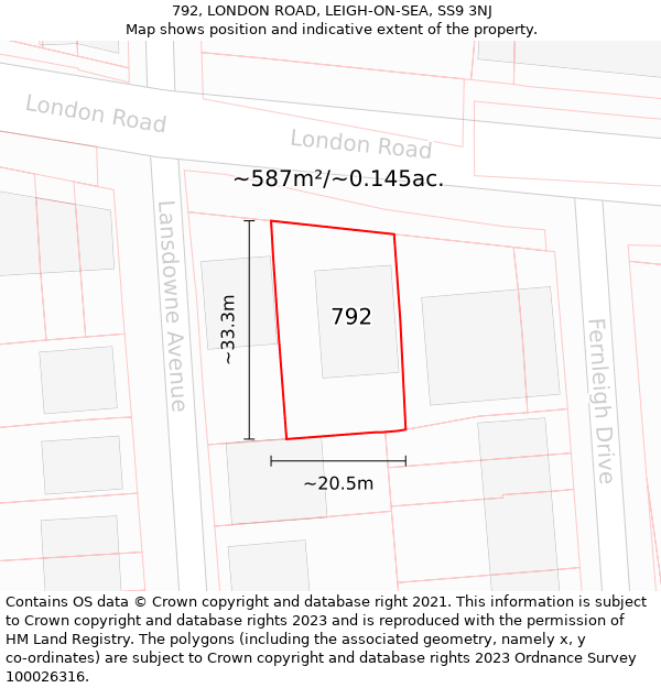 792, LONDON ROAD, LEIGH-ON-SEA, SS9 3NJ: Plot and title map