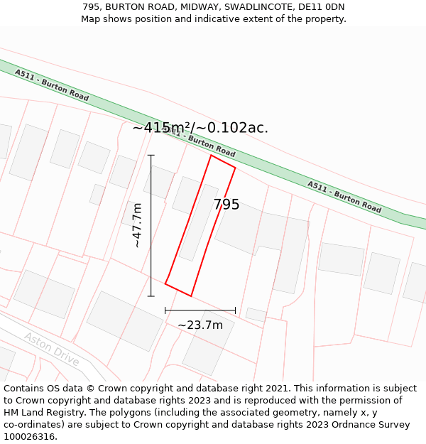 795, BURTON ROAD, MIDWAY, SWADLINCOTE, DE11 0DN: Plot and title map