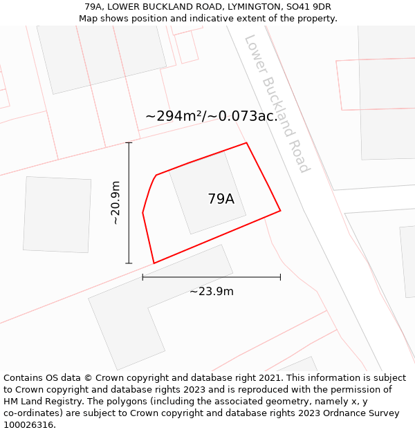 79A, LOWER BUCKLAND ROAD, LYMINGTON, SO41 9DR: Plot and title map