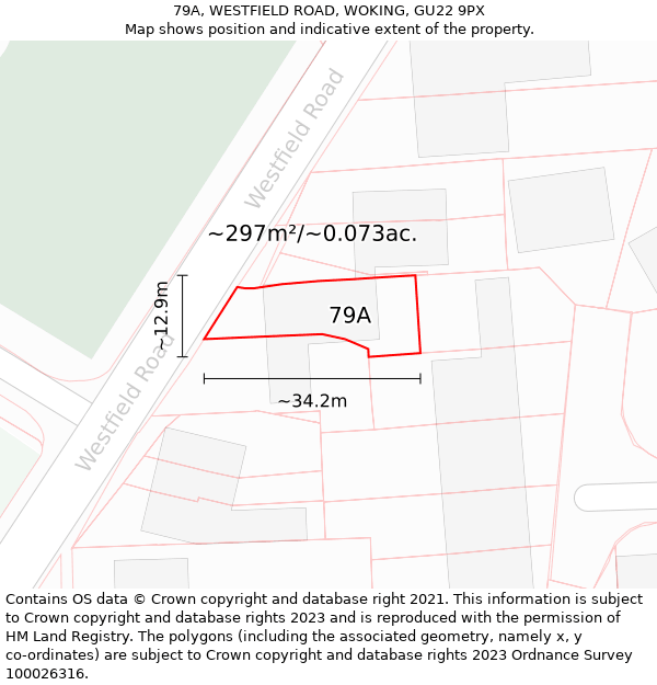 79A, WESTFIELD ROAD, WOKING, GU22 9PX: Plot and title map