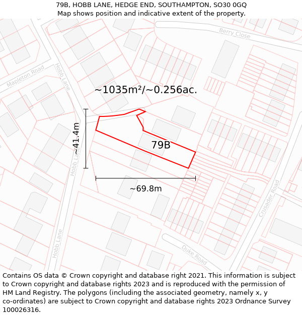 79B, HOBB LANE, HEDGE END, SOUTHAMPTON, SO30 0GQ: Plot and title map