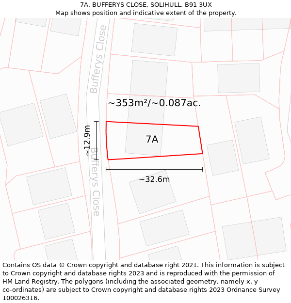 7A, BUFFERYS CLOSE, SOLIHULL, B91 3UX: Plot and title map