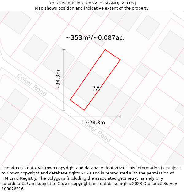 7A, COKER ROAD, CANVEY ISLAND, SS8 0NJ: Plot and title map