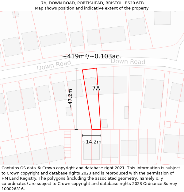 7A, DOWN ROAD, PORTISHEAD, BRISTOL, BS20 6EB: Plot and title map