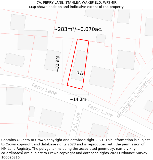 7A, FERRY LANE, STANLEY, WAKEFIELD, WF3 4JR: Plot and title map