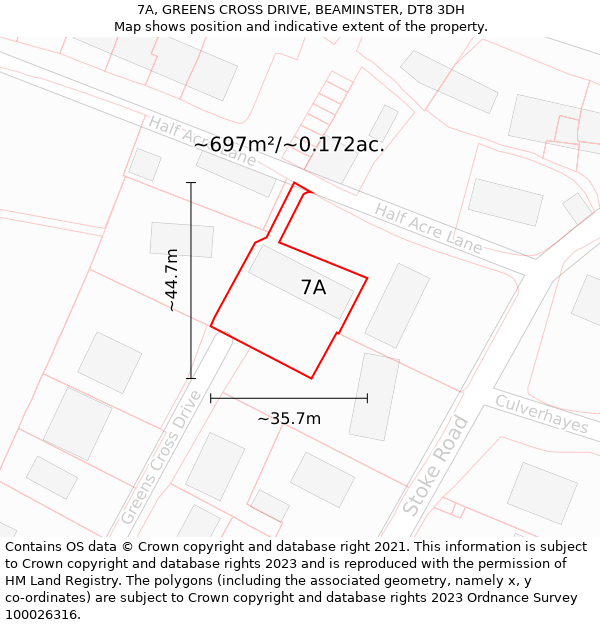 7A, GREENS CROSS DRIVE, BEAMINSTER, DT8 3DH: Plot and title map