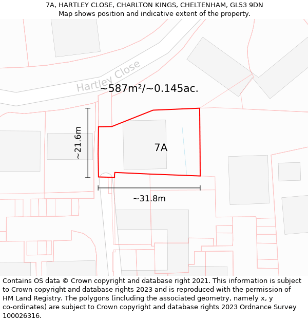 7A, HARTLEY CLOSE, CHARLTON KINGS, CHELTENHAM, GL53 9DN: Plot and title map