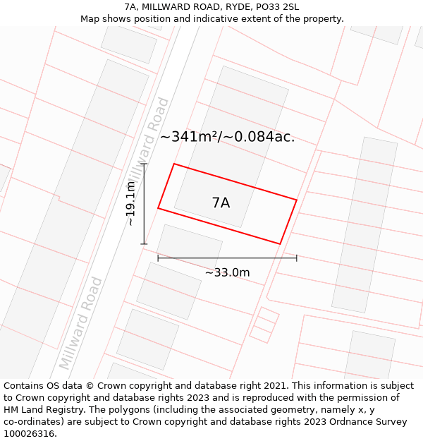 7A, MILLWARD ROAD, RYDE, PO33 2SL: Plot and title map