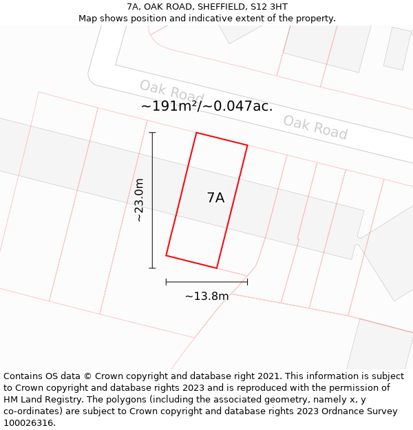 7A, OAK ROAD, SHEFFIELD, S12 3HT: Plot and title map