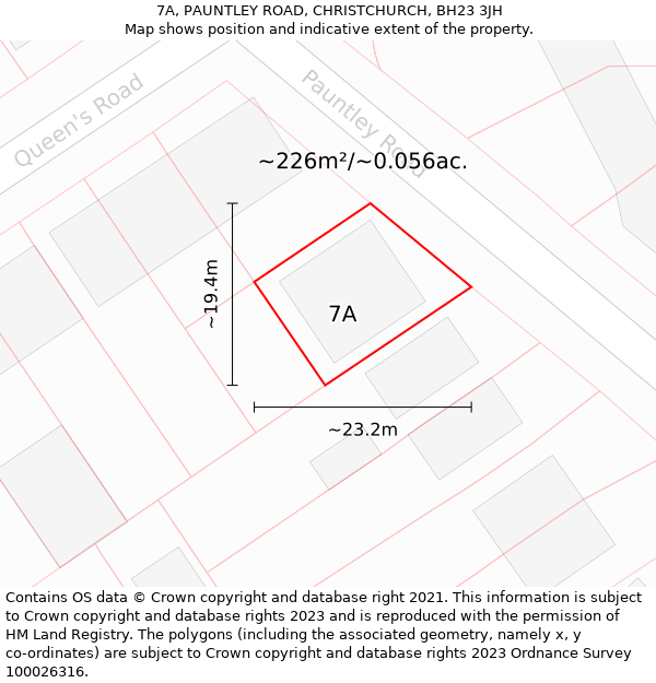 7A, PAUNTLEY ROAD, CHRISTCHURCH, BH23 3JH: Plot and title map