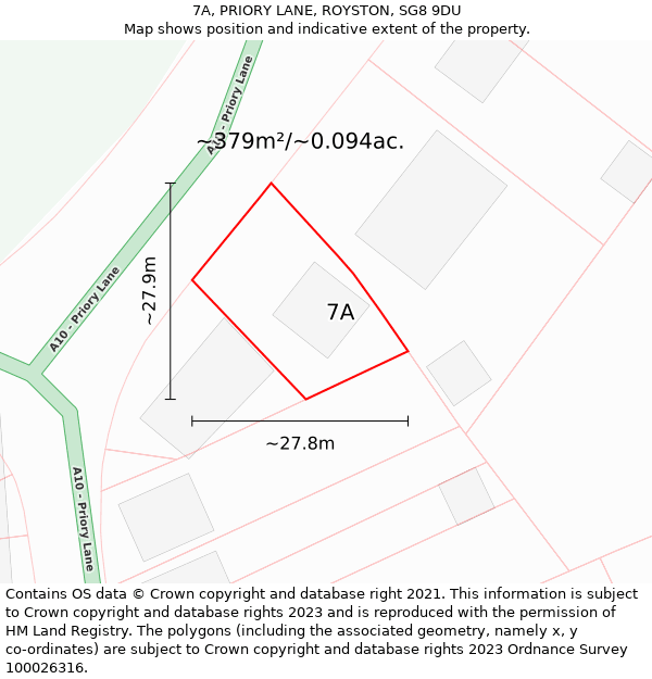 7A, PRIORY LANE, ROYSTON, SG8 9DU: Plot and title map
