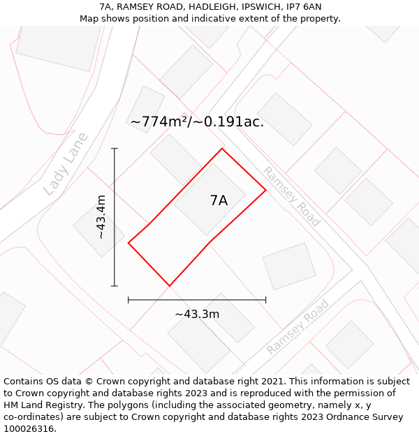 7A, RAMSEY ROAD, HADLEIGH, IPSWICH, IP7 6AN: Plot and title map
