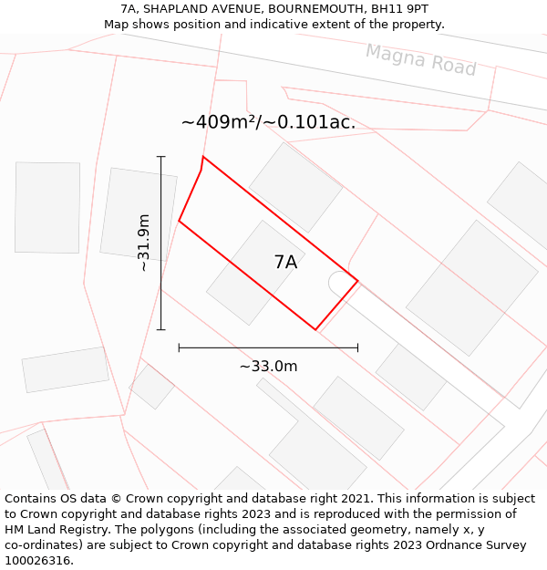 7A, SHAPLAND AVENUE, BOURNEMOUTH, BH11 9PT: Plot and title map