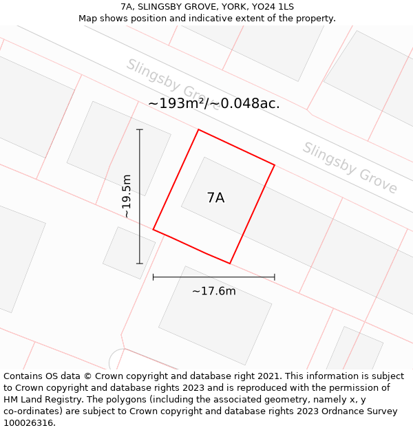 7A, SLINGSBY GROVE, YORK, YO24 1LS: Plot and title map