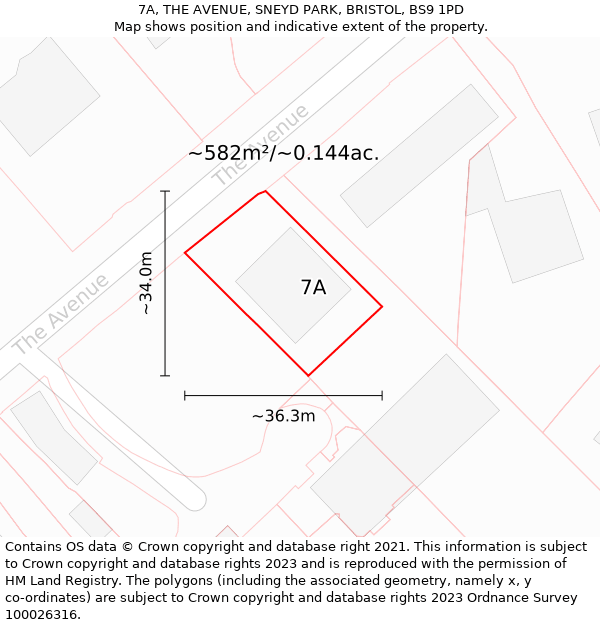 7A, THE AVENUE, SNEYD PARK, BRISTOL, BS9 1PD: Plot and title map