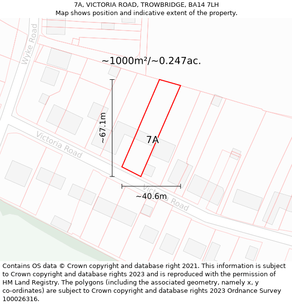 7A, VICTORIA ROAD, TROWBRIDGE, BA14 7LH: Plot and title map