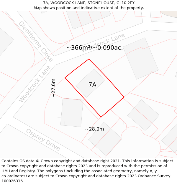 7A, WOODCOCK LANE, STONEHOUSE, GL10 2EY: Plot and title map