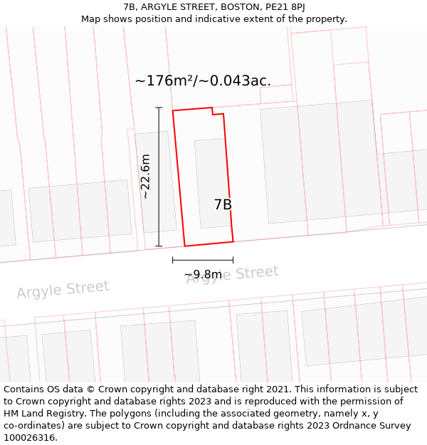 7B, ARGYLE STREET, BOSTON, PE21 8PJ: Plot and title map