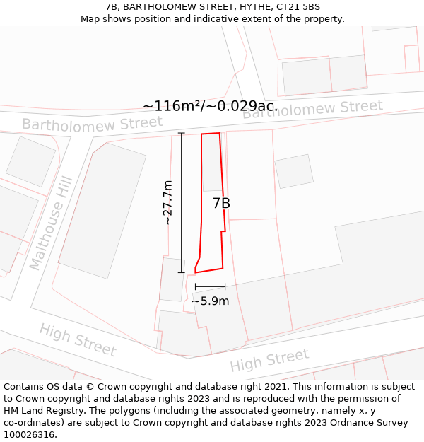 7B, BARTHOLOMEW STREET, HYTHE, CT21 5BS: Plot and title map