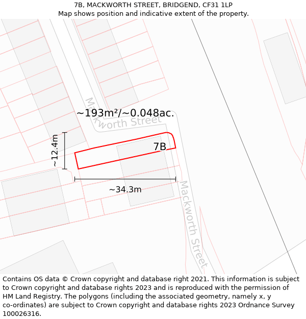 7B, MACKWORTH STREET, BRIDGEND, CF31 1LP: Plot and title map
