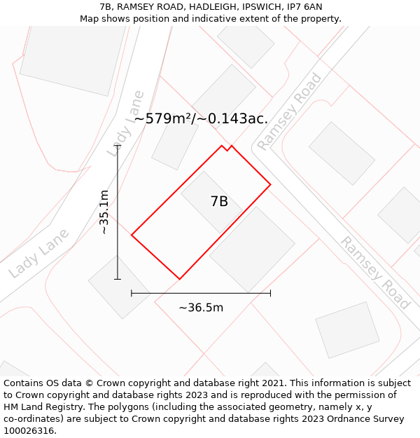 7B, RAMSEY ROAD, HADLEIGH, IPSWICH, IP7 6AN: Plot and title map