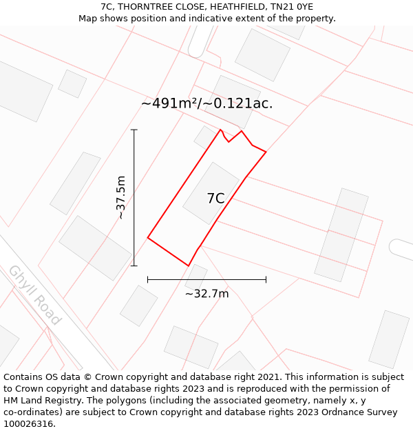 7C, THORNTREE CLOSE, HEATHFIELD, TN21 0YE: Plot and title map