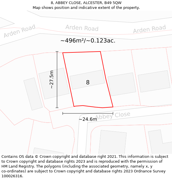 8, ABBEY CLOSE, ALCESTER, B49 5QW: Plot and title map