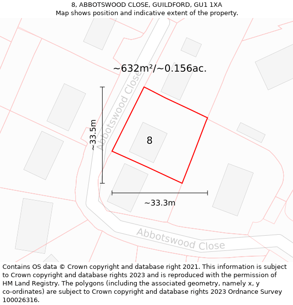 8, ABBOTSWOOD CLOSE, GUILDFORD, GU1 1XA: Plot and title map