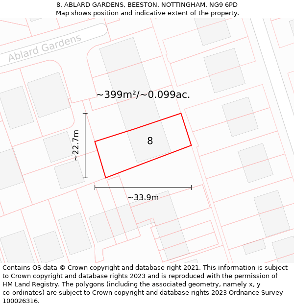 8, ABLARD GARDENS, BEESTON, NOTTINGHAM, NG9 6PD: Plot and title map