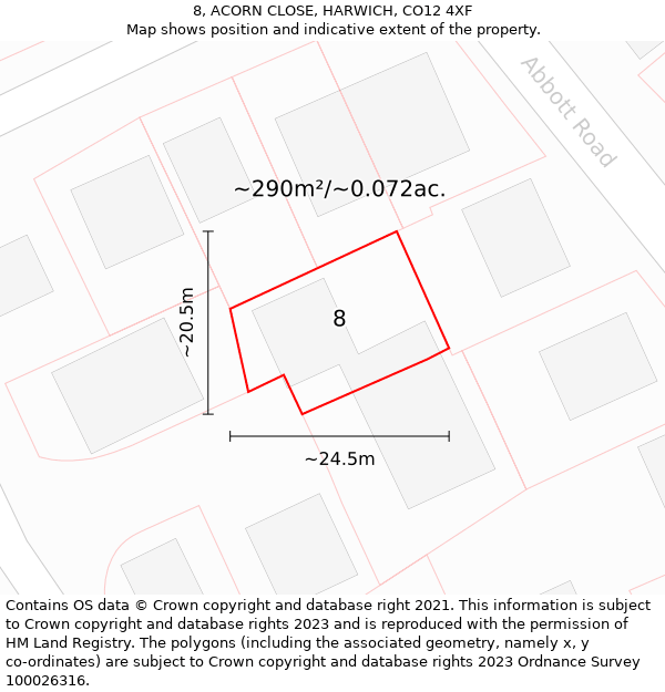 8, ACORN CLOSE, HARWICH, CO12 4XF: Plot and title map