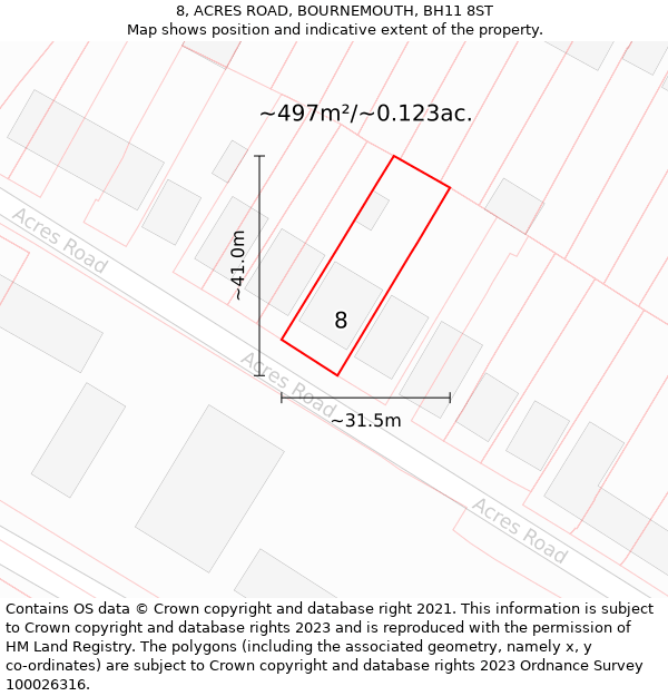 8, ACRES ROAD, BOURNEMOUTH, BH11 8ST: Plot and title map