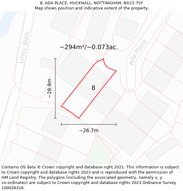 8, ADA PLACE, HUCKNALL, NOTTINGHAM, NG15 7SY: Plot and title map