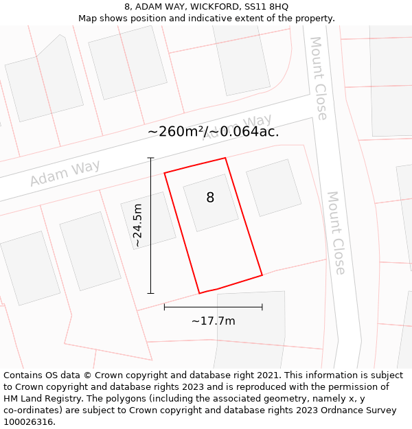 8, ADAM WAY, WICKFORD, SS11 8HQ: Plot and title map