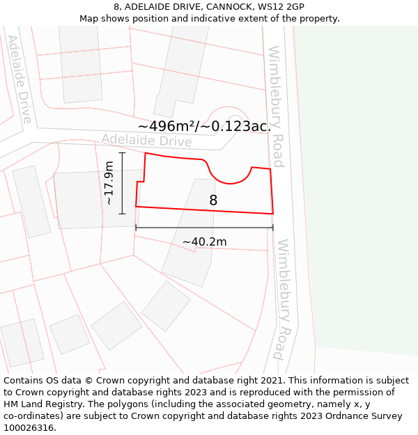 8, ADELAIDE DRIVE, CANNOCK, WS12 2GP: Plot and title map