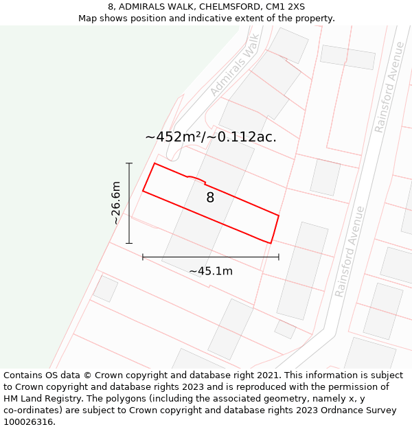 8, ADMIRALS WALK, CHELMSFORD, CM1 2XS: Plot and title map