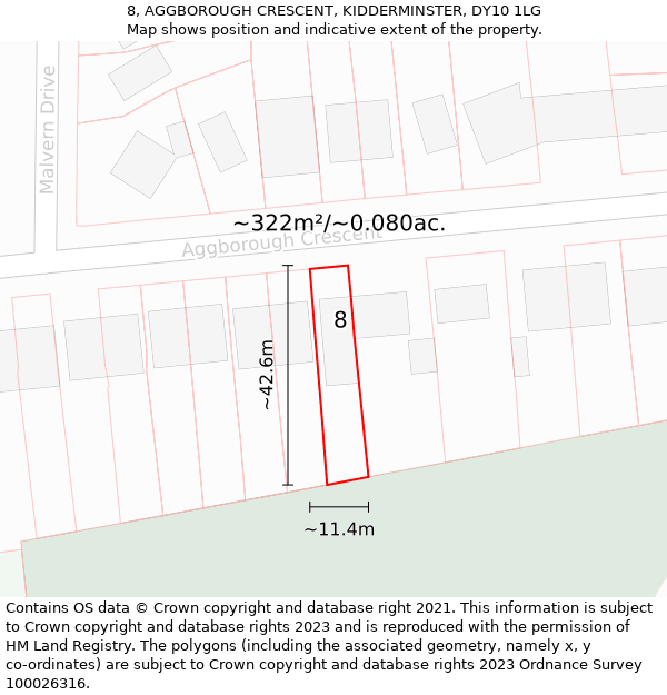 8, AGGBOROUGH CRESCENT, KIDDERMINSTER, DY10 1LG: Plot and title map