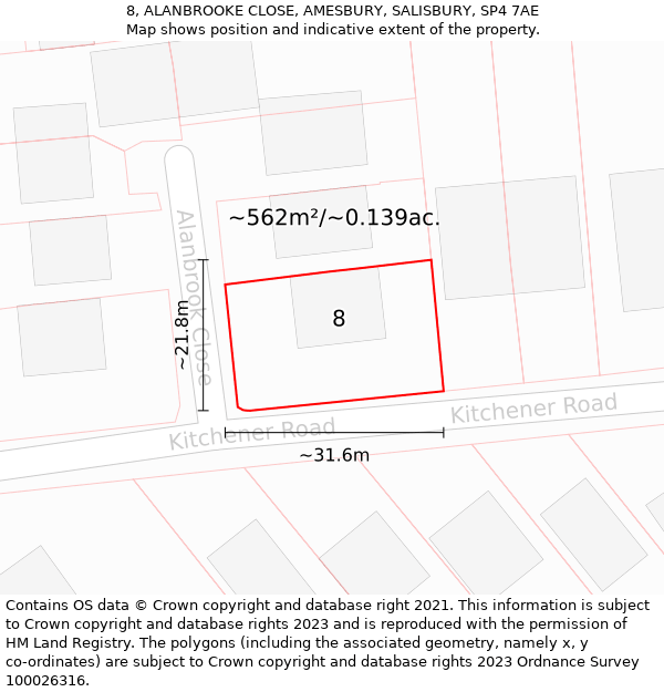 8, ALANBROOKE CLOSE, AMESBURY, SALISBURY, SP4 7AE: Plot and title map