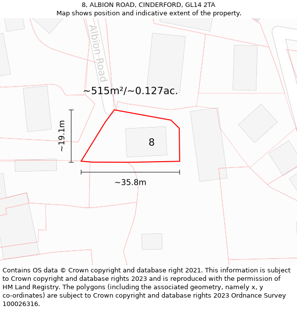 8, ALBION ROAD, CINDERFORD, GL14 2TA: Plot and title map