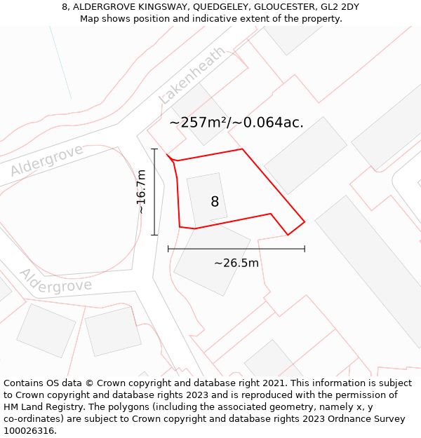 8, ALDERGROVE KINGSWAY, QUEDGELEY, GLOUCESTER, GL2 2DY: Plot and title map